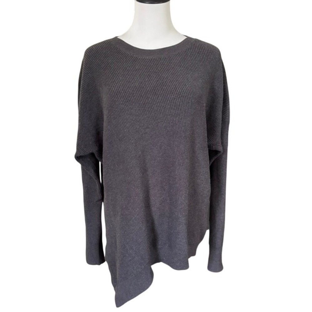 Athleta Rest Day Asymmetrical Crew Neck Sweater Size L Charcoal Gray Pima Cotton